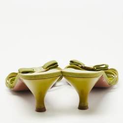 Pre Owned Salvatore Ferragamo Green Patent Leather and Canvas Vara Bow Strappy Slide Sandals Size 40.5