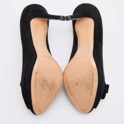 Pre Owned Salvatore Ferragamo Black Suede Rosella Bow Peep Toe Platform Pumps Size 37