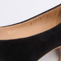 Pre Owned Salvatore Ferragamo Black Suede Rosella Bow Peep Toe Platform Pumps Size 37