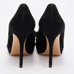 Pre Owned Salvatore Ferragamo Black Suede Rosella Bow Peep Toe Platform Pumps Size 37