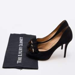 Pre Owned Salvatore Ferragamo Black Suede Rosella Bow Peep Toe Platform Pumps Size 37
