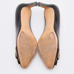 Pre Owned Salvatore Ferragamo Black Leather Fringe Detail Pumps Size 38.5