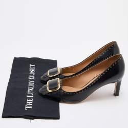 Pre Owned Salvatore Ferragamo Black Leather Fringe Detail Pumps Size 38.5