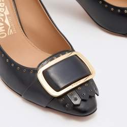 Pre Owned Salvatore Ferragamo Black Leather Fringe Detail Pumps Size 38.5