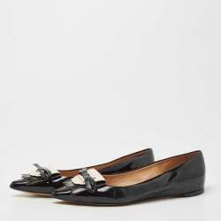 مملوكة مسبقًا Salvatore Ferragamo Black Leather Bow Smoking Slippers Size 37.5 
