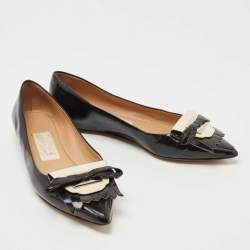 مملوكة مسبقًا Salvatore Ferragamo Black Leather Bow Smoking Slippers Size 37.5 