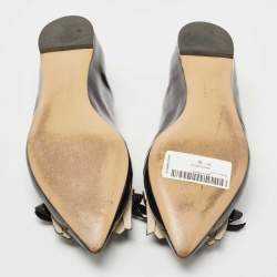 مملوكة مسبقًا Salvatore Ferragamo Black Leather Bow Smoking Slippers Size 37.5 
