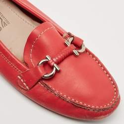 Salvatore Ferragamo Red Leather Gancini Slip On Loafers Size 37.5