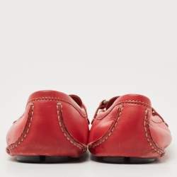 Salvatore Ferragamo Red Leather Gancini Slip On Loafers Size 37.5