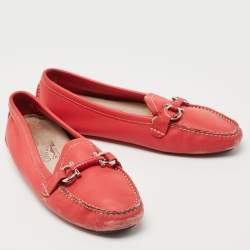 Salvatore Ferragamo Red Leather Gancini Slip On Loafers Size 37.5