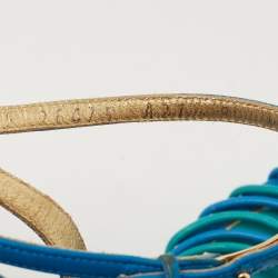 Pre Owned Salvatore Ferragamo Blue Leather Ankle Strap Sandals Size 38.5