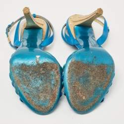 Pre Owned Salvatore Ferragamo Blue Leather Ankle Strap Sandals Size 38.5