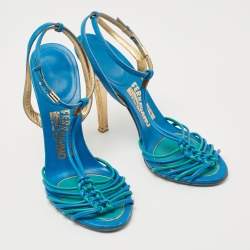Pre Owned Salvatore Ferragamo Blue Leather Ankle Strap Sandals Size 38.5