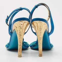 Pre Owned Salvatore Ferragamo Blue Leather Ankle Strap Sandals Size 38.5