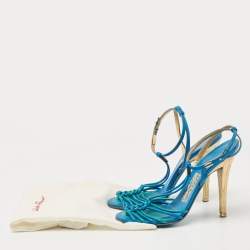 Pre Owned Salvatore Ferragamo Blue Leather Ankle Strap Sandals Size 38.5