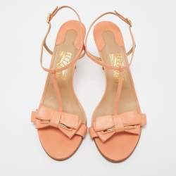 Pre Owned Salvatore Ferragamo Orange Leather Ankle Strap Sandals Size 40 