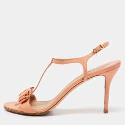 Pre Owned Salvatore Ferragamo Orange Leather Ankle Strap Sandals Size 40 