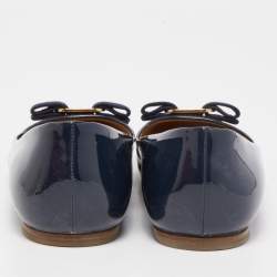 Pre Owned Salvatore Ferragamo Navy Blue Patent Leather Varina Ballet Flats Size 37.5