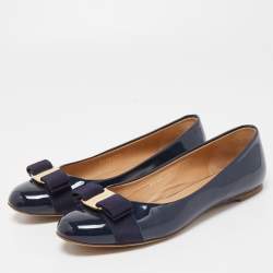 Pre Owned Salvatore Ferragamo Navy Blue Patent Leather Varina Ballet Flats Size 37.5