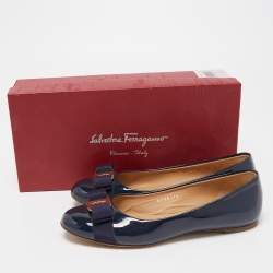 Pre Owned Salvatore Ferragamo Navy Blue Patent Leather Varina Ballet Flats Size 37.5