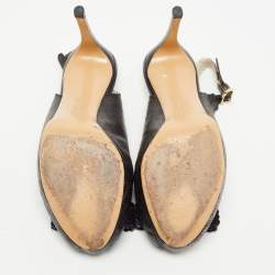 Pre Owned Salvatore Ferragamo Black Leather Vara Bow Slingback Pumps Size 36.5