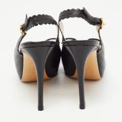 Pre Owned Salvatore Ferragamo Black Leather Vara Bow Slingback Pumps Size 36.5