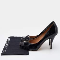 Pre Owned Salvatore Ferragamo Black Patent Leather Vara Bow  Pumps Size 41.5