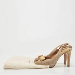 مملوكة مسبقًا Salvatore Ferragamo Multicolor Texture Suede and Patent Peep Toe Bow Pumps Size 36.5