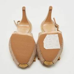 مملوكة مسبقًا Salvatore Ferragamo Multicolor Texture Suede and Patent Peep Toe Bow Pumps Size 36.5
