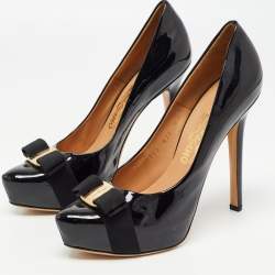 Pre Owned Salvatore Ferragamo Black Patent Leather Trilly Pumps Size 39.5