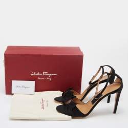 Pre Owned Salvatore Ferragamo Black Satin Prina Sandals Size 41