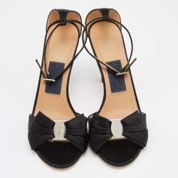 Pre Owned Salvatore Ferragamo Black Satin Prina Sandals Size 41