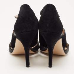 Pre Owned Salvatore Ferragamo Black Leather and Suede T Strap Platform Sandals Size 39.5