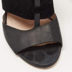 Pre Owned Salvatore Ferragamo Black Leather and Suede T Strap Platform Sandals Size 39.5