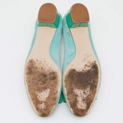 Salvatore Ferragamo Blue Suede and Patent Bow Varina Ballet Flats Size 37.5