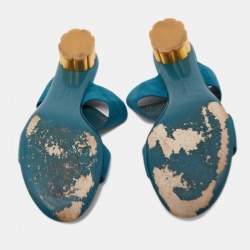Pre Owned Salvatore Ferragamo Teal Suede Belluno Slide Sandals Size 37.5
