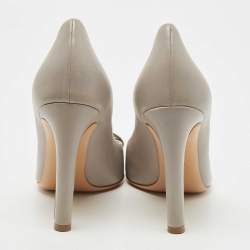 Pre Owned Salvatore Ferragamo Grey Leather Mimi Bow Pumps Size 37.5