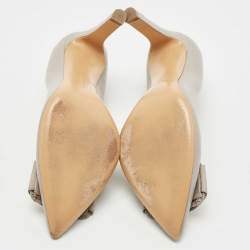 Pre Owned Salvatore Ferragamo Grey Leather Mimi Bow Pumps Size 37.5