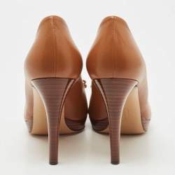 Pre Owned Salvatore Ferragamo Brown Leather Vara Bow Peep Toe Platform Pumps Size 39