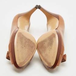 Pre Owned Salvatore Ferragamo Brown Leather Vara Bow Peep Toe Platform Pumps Size 39