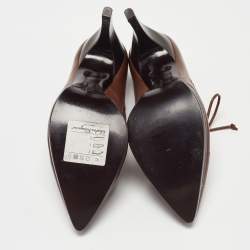 Pre Owned Salvatore Ferragamo Brown Brogue Leather Cut Out Lace Pumps Size 37.5