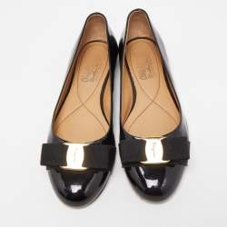 Pre Owned Salvatore Ferragamo Black Patent Leather Varina Ballet Flats Size 38