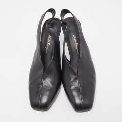 Pre Owned Salvatore Ferragamo Black Leather Sloane Slingback Pumps Size 39