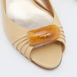 Pre Owned Salvatore Ferragamo Beige Leather Peep Toe Pumps Size 38