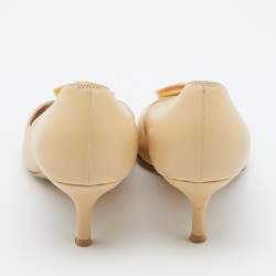 Pre Owned Salvatore Ferragamo Beige Leather Peep Toe Pumps Size 38