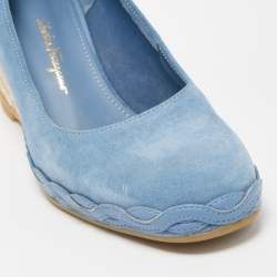 Pre Owned Salvatore Ferragamo Blue Suede Capraia Crosta Espadrille Pumps Size 36