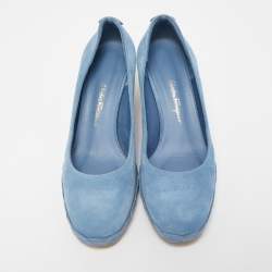 Pre Owned Salvatore Ferragamo Blue Suede Capraia Crosta Espadrille Pumps Size 36