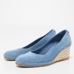 Pre Owned Salvatore Ferragamo Blue Suede Capraia Crosta Espadrille Pumps Size 36