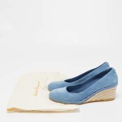 Pre Owned Salvatore Ferragamo Blue Suede Capraia Crosta Espadrille Pumps Size 36