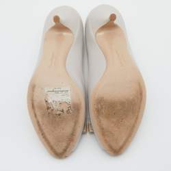 Pre Owned Salvatore Ferragamo Grey Leather Vara Bow Pumps Size 38.5
